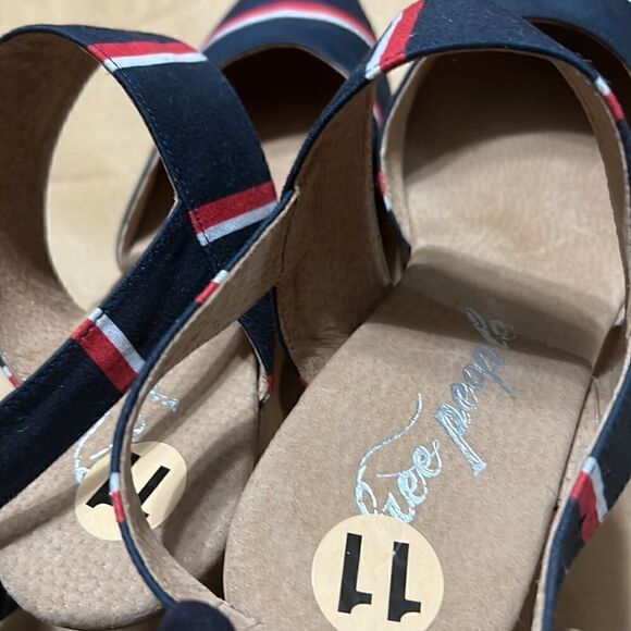 FREE PEOPLE MONOCO PLATFORM WOOD HEELED CLOGS NEW NAVY RED WHITE STRIPED EU 41 - Picture 5 of 7